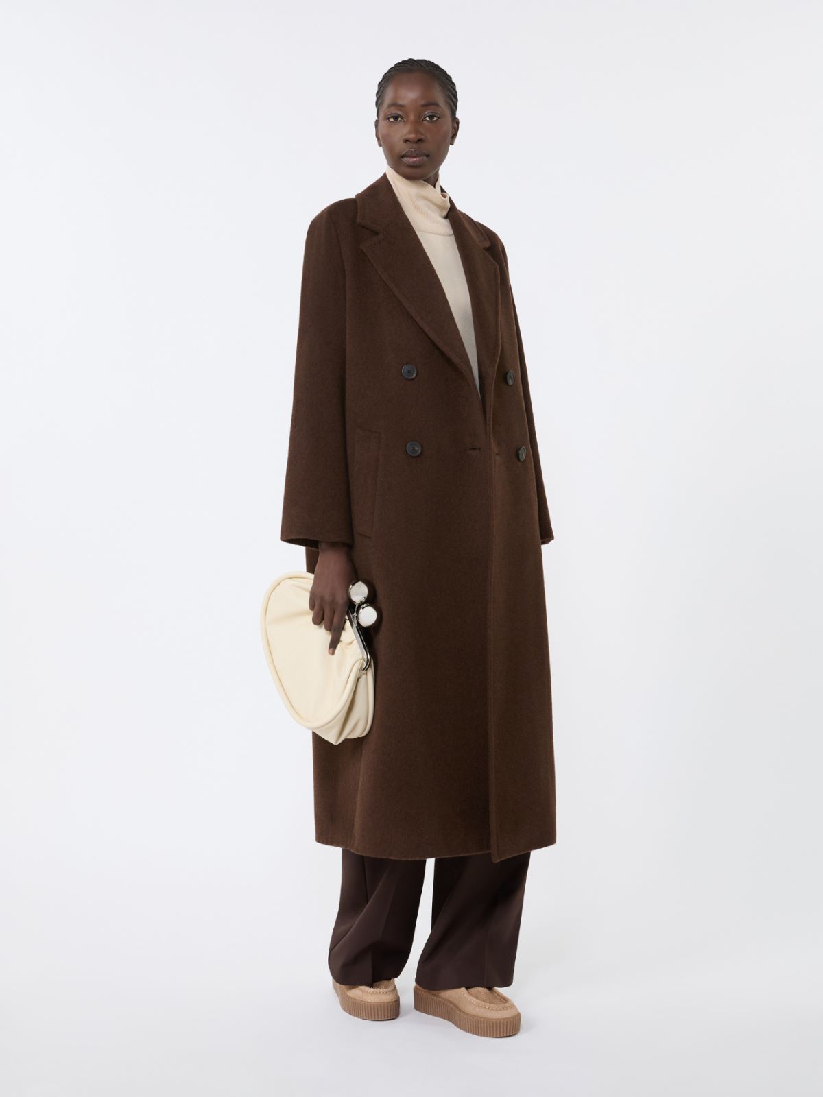 Double-breasted coat in wool and alpaca, chocolate | Weekend Max Mara