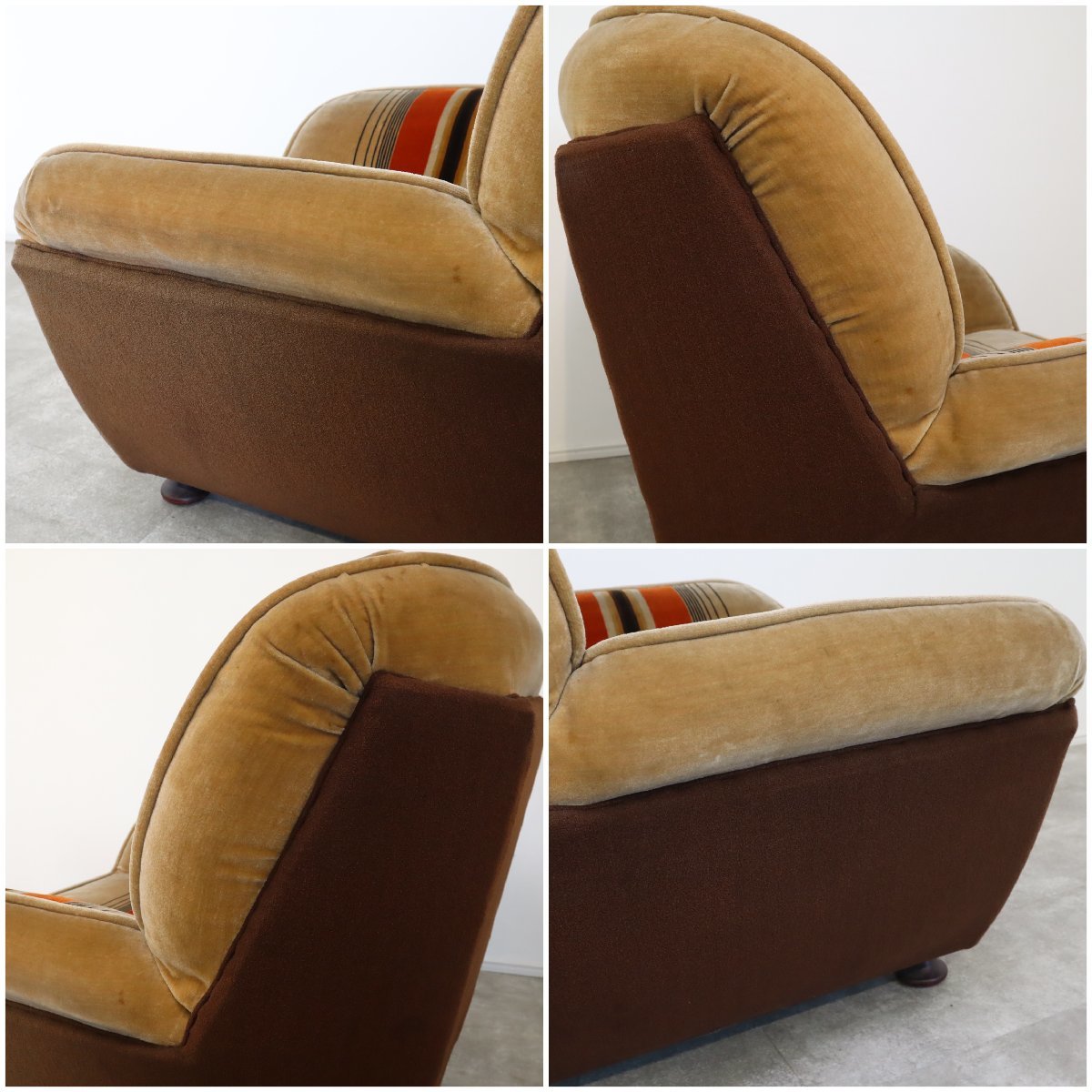 1人掛けチェア モケットソファ モケットストライプソファ レトロ