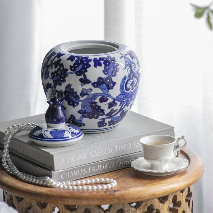 シノワズリな蓋付の壺 | ホームインテリア萬里