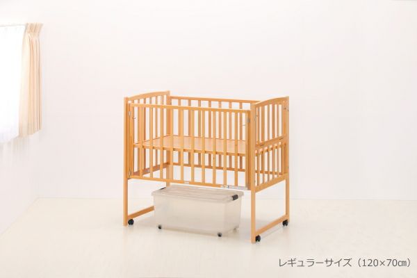 ハイタイプベッド ツーオープン【グレー】収納棚付 | ベビーベッド