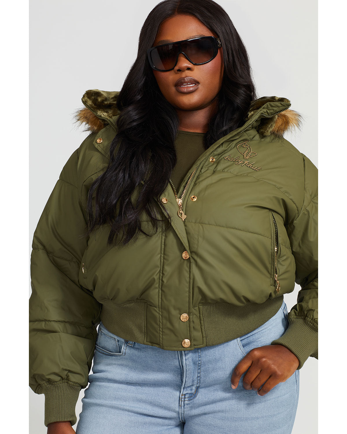 OLIVE PUFFER | Women's Puffer Jacket in Green – Baby Phat