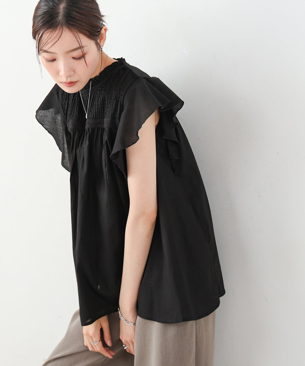 キャンブリックボイル ピンタックフリルブラウス – Bab