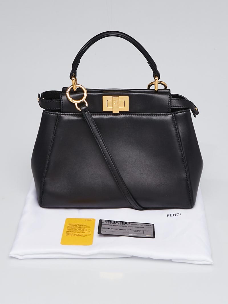 Fendi Black Nappa Leather Mini Peekaboo Satchel Bag 8BN244