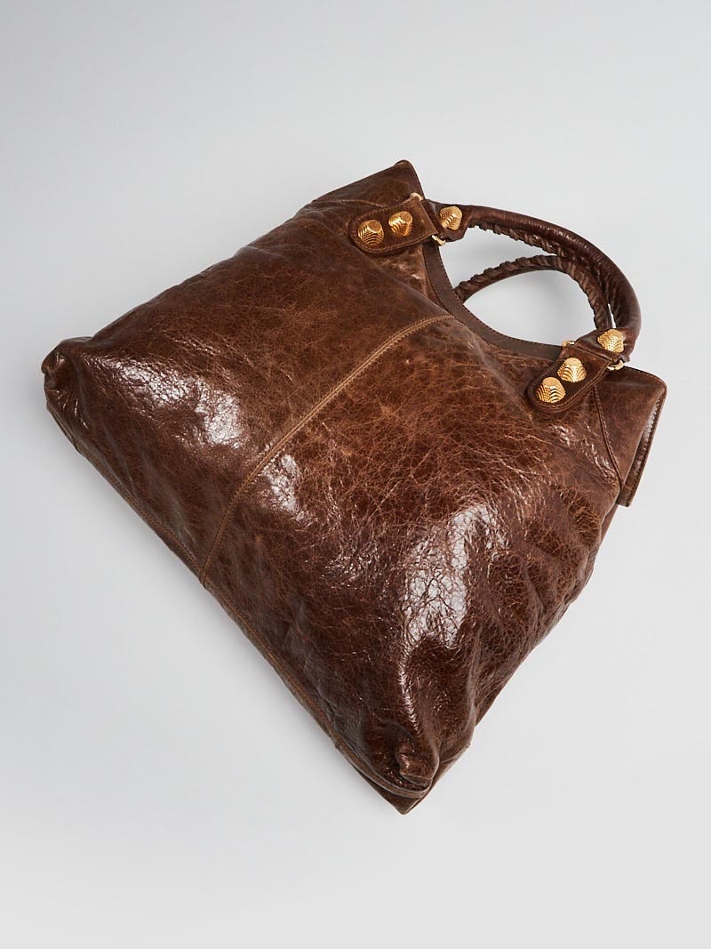 Balenciaga Brown Lambskin Leather Giant 21 Gold Brief Bag