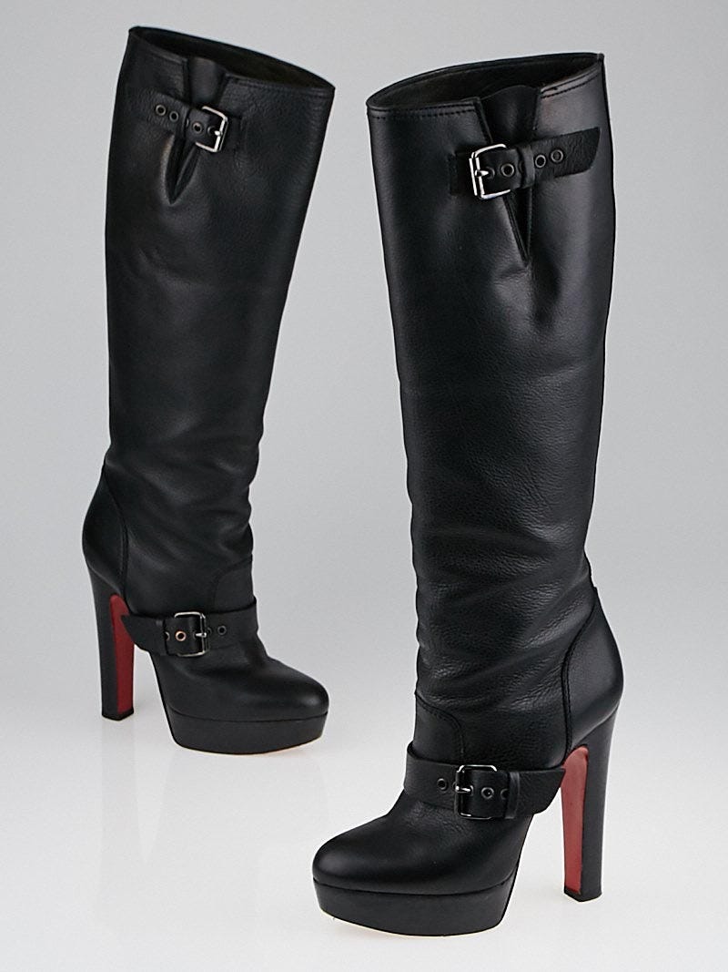 Christian Louboutin Black Leather Harletty 140 Knee High Boots