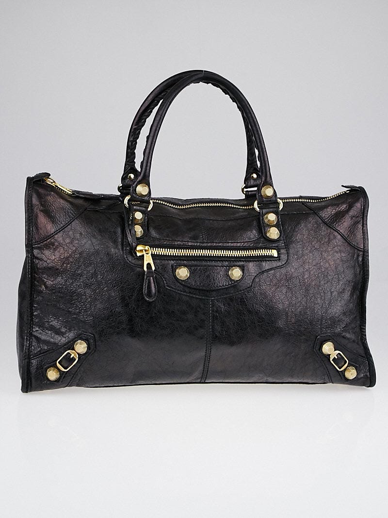 Balenciaga Black Lambskin Leather Giant 12 Gold Work Bag | Yoogi's