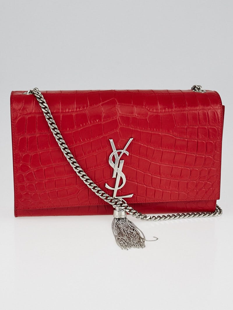 Yves Saint Laurent Red Crocodile Embossed Calfskin Leather Kate