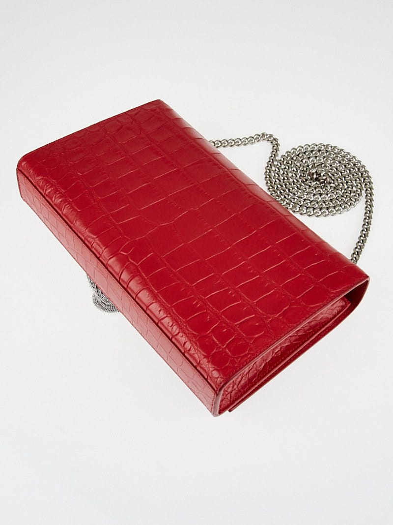 Yves Saint Laurent Red Crocodile Embossed Calfskin Leather Kate