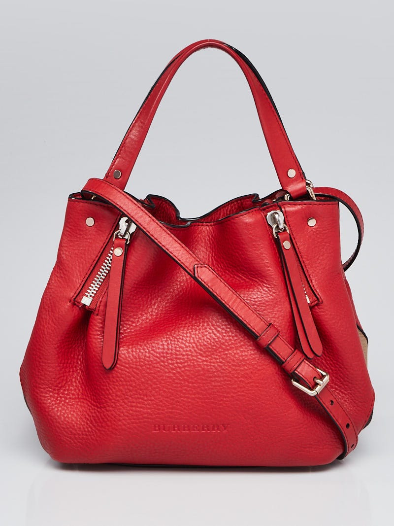 Burberry Red Leather and House Check Canvas Small Brit Maidstone