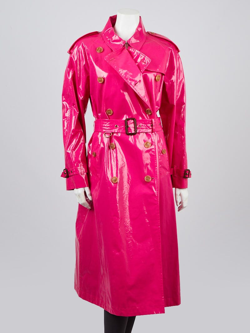 Burberry Neon Pink Coated Cotton Trench Coat Size 8/40 | Yoogi's