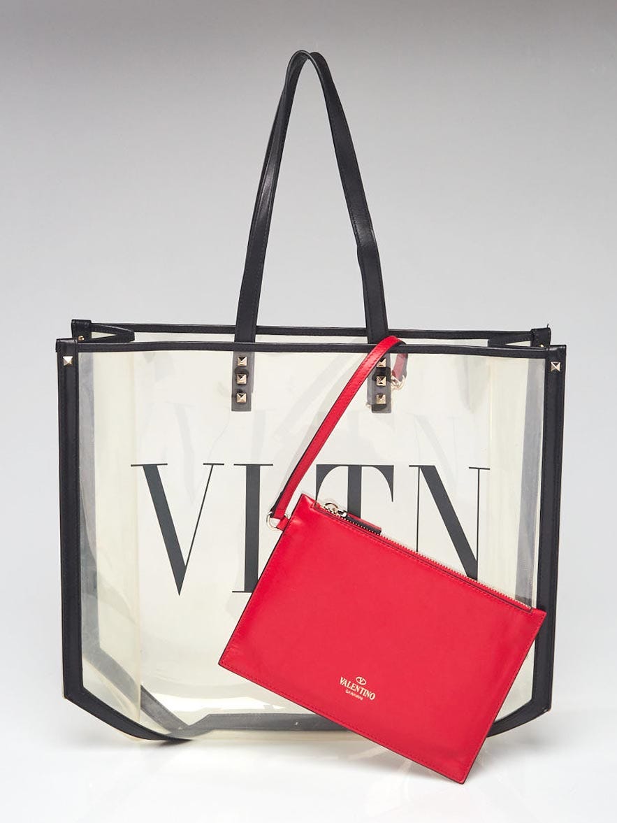 Valentino Transparent PVC VLTN Logo Grande Plage Shopping Tote Bag