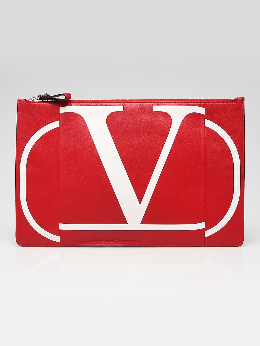 Valentino Red/White VLogo Zip Pouch Clutch Bag | Yoogi's Closet