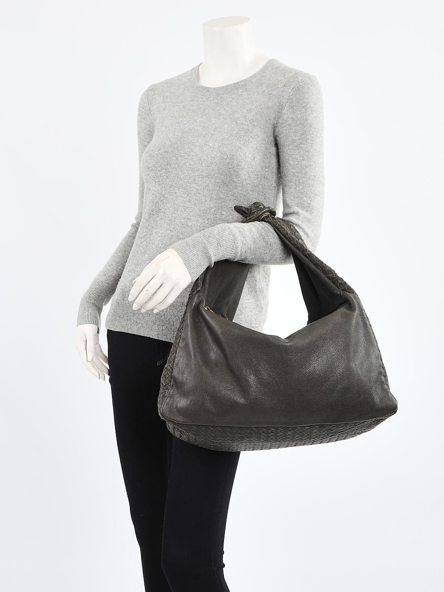 Bottega Veneta Grey Intrecciato Woven Leather Knot Hobo Bag