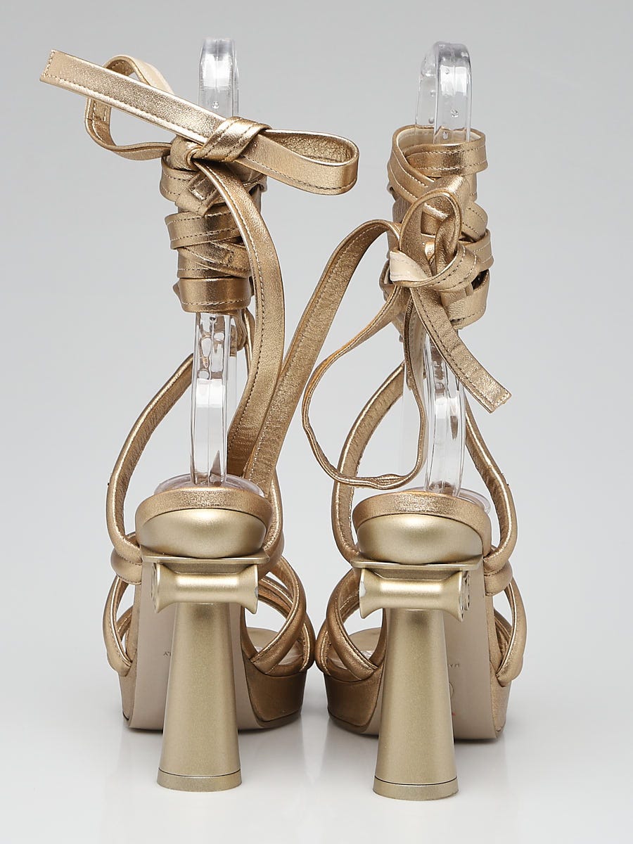 Chanel Gold Leather Strappy Sandals Size 6.5/37 | Yoogi's Closet