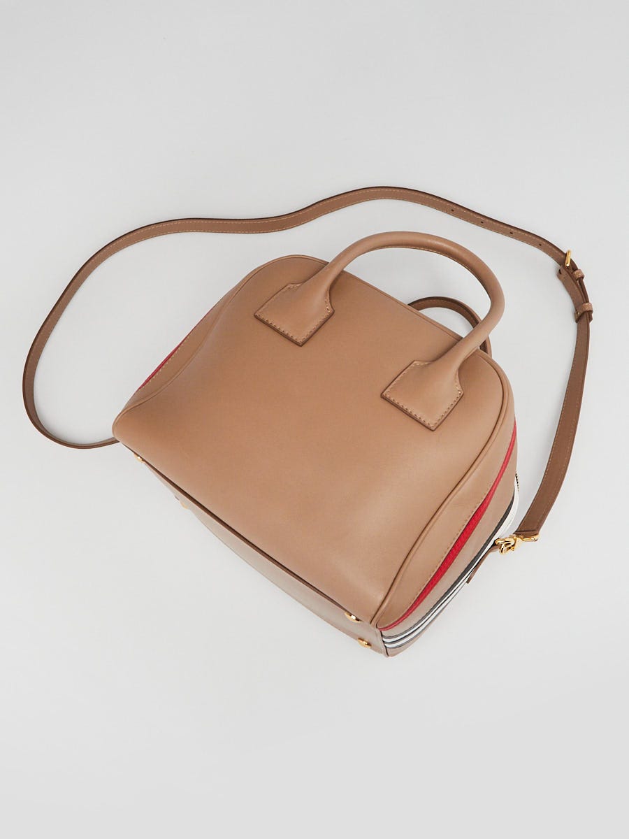 Burberry Beige Striped Leather Small Cube Bag | Yoogi's Closet