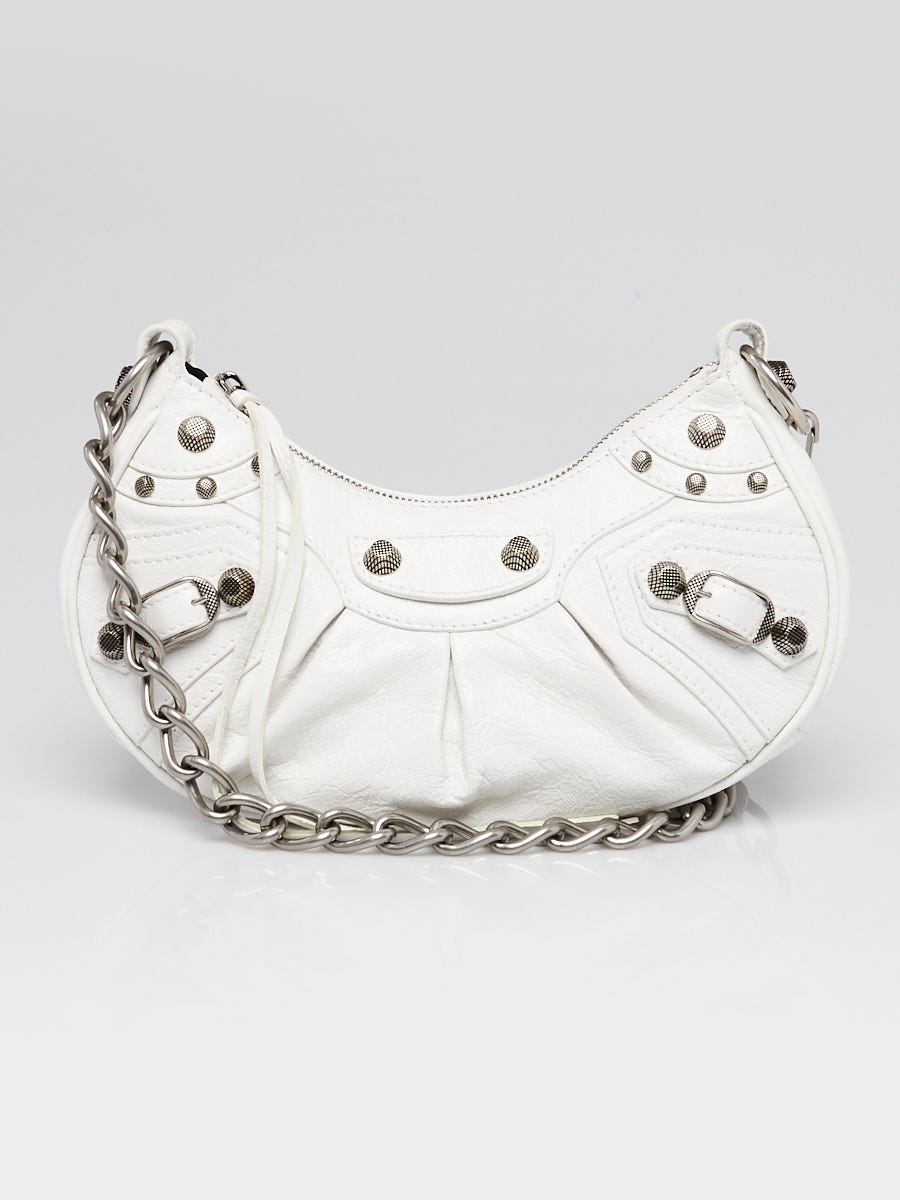 Balenciaga White Lambskin Leather Le Cagole XS Crossbody Bag