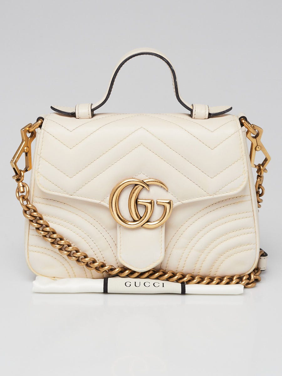 Gucci White Quilted Leather Marmont Mini Top Handle Crossbody Bag