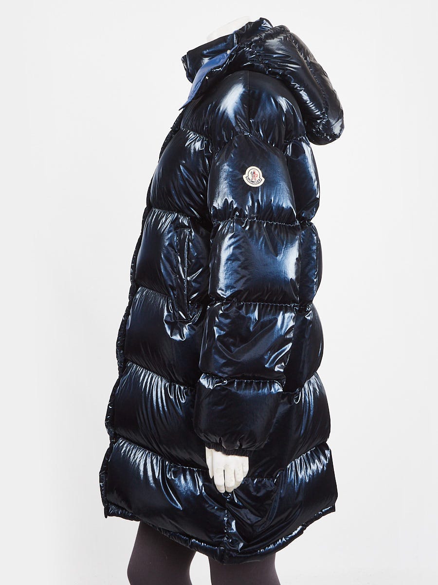 Moncler Metallic Blue Nylon Quilted Down Gaou Parka Jacket Size 2