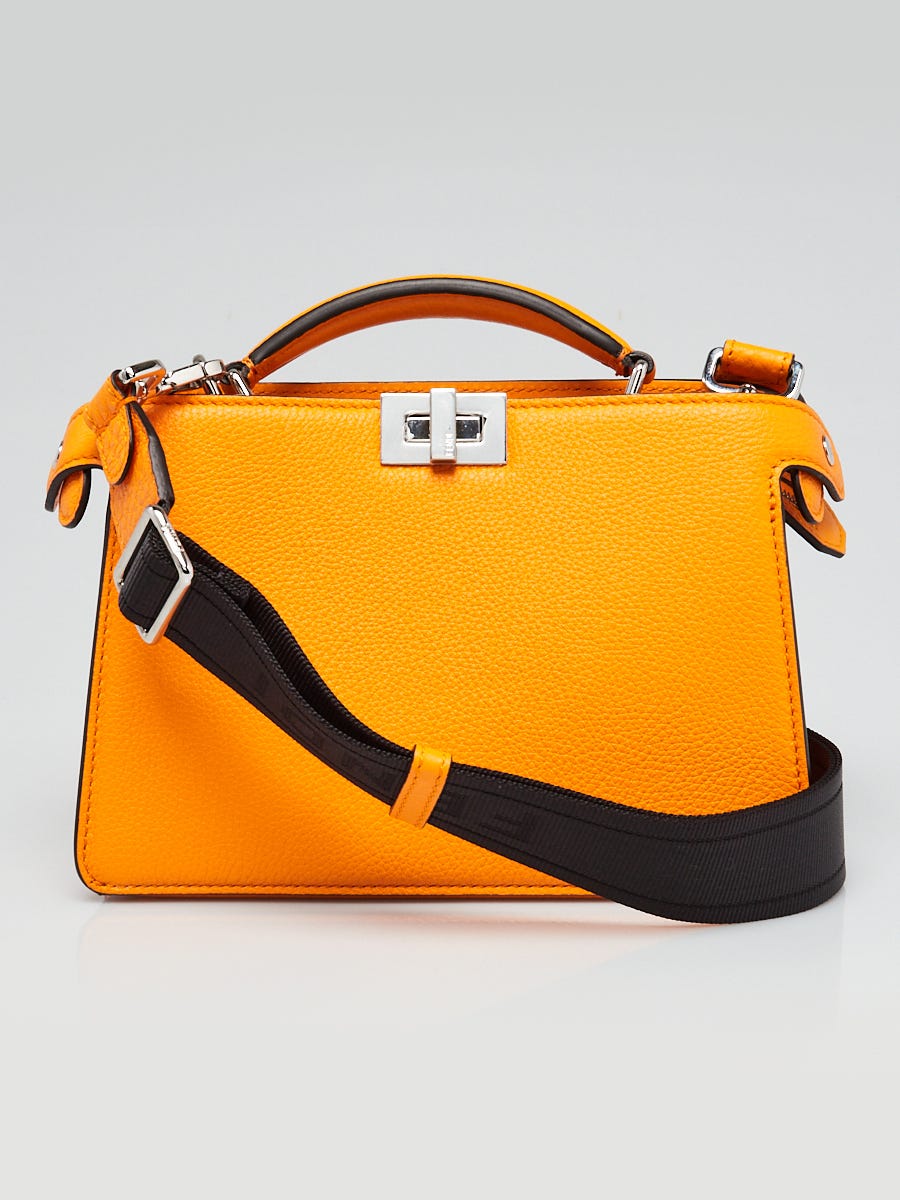 Fendi Orange Pebbled Leather Small Peekaboo Iseeu XCross Satchel
