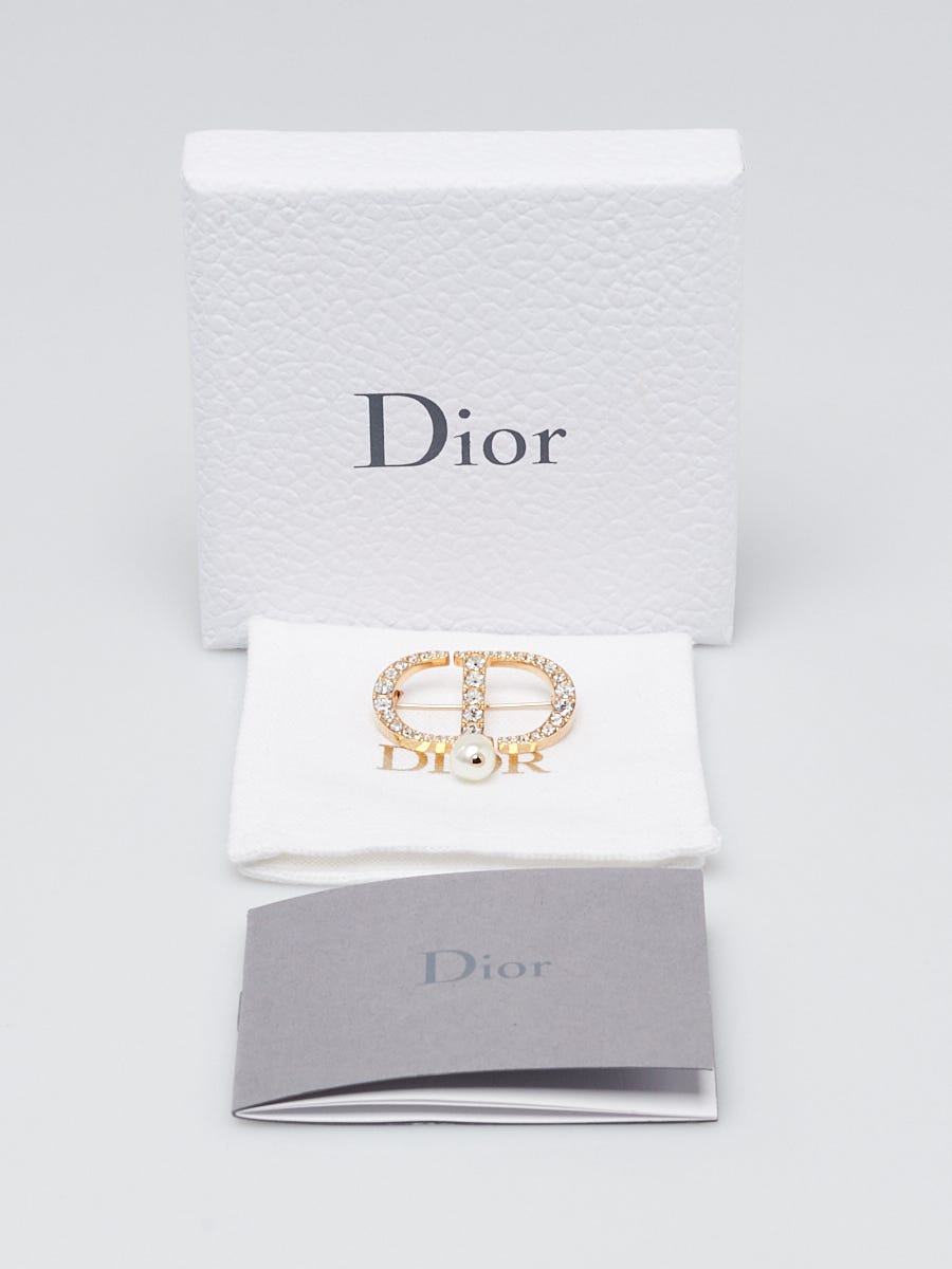 Christian Dior Goldtone Metal Pearl Dior CD Brooch | Yoogi's Closet
