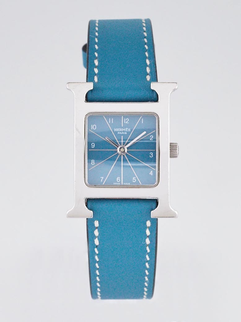 Hermes Blue Jean Swift Leather Stainless Steel Heure H PM Quartz