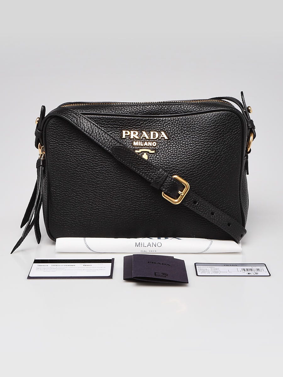 Prada Black Vitello Phenix Leather Double Zip Crossbody Bag 1BH079