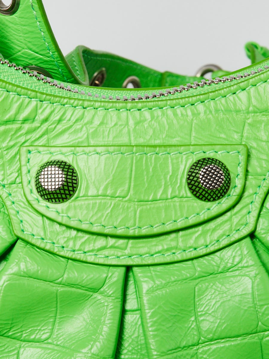 Balenciaga Acid Green Croc Embossed Lambskin Leather Le Cagole XS