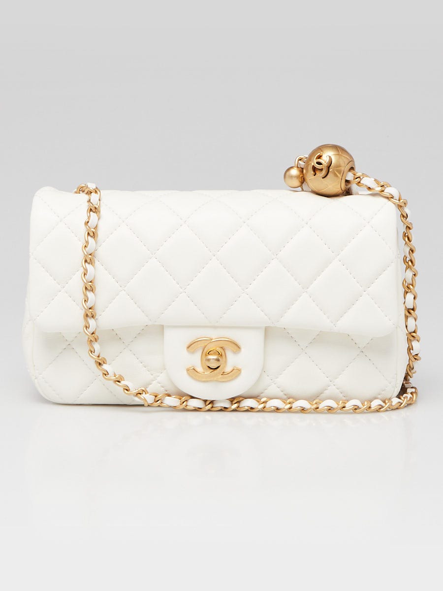 Chanel White Quilted Lambskin Leather Pearl Crush Rectangular Mini