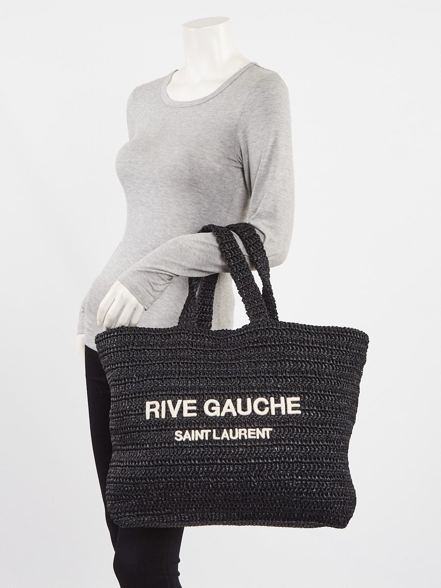 Yves Saint Laurent Black Woven Straw Rive Gauche Tote Bag