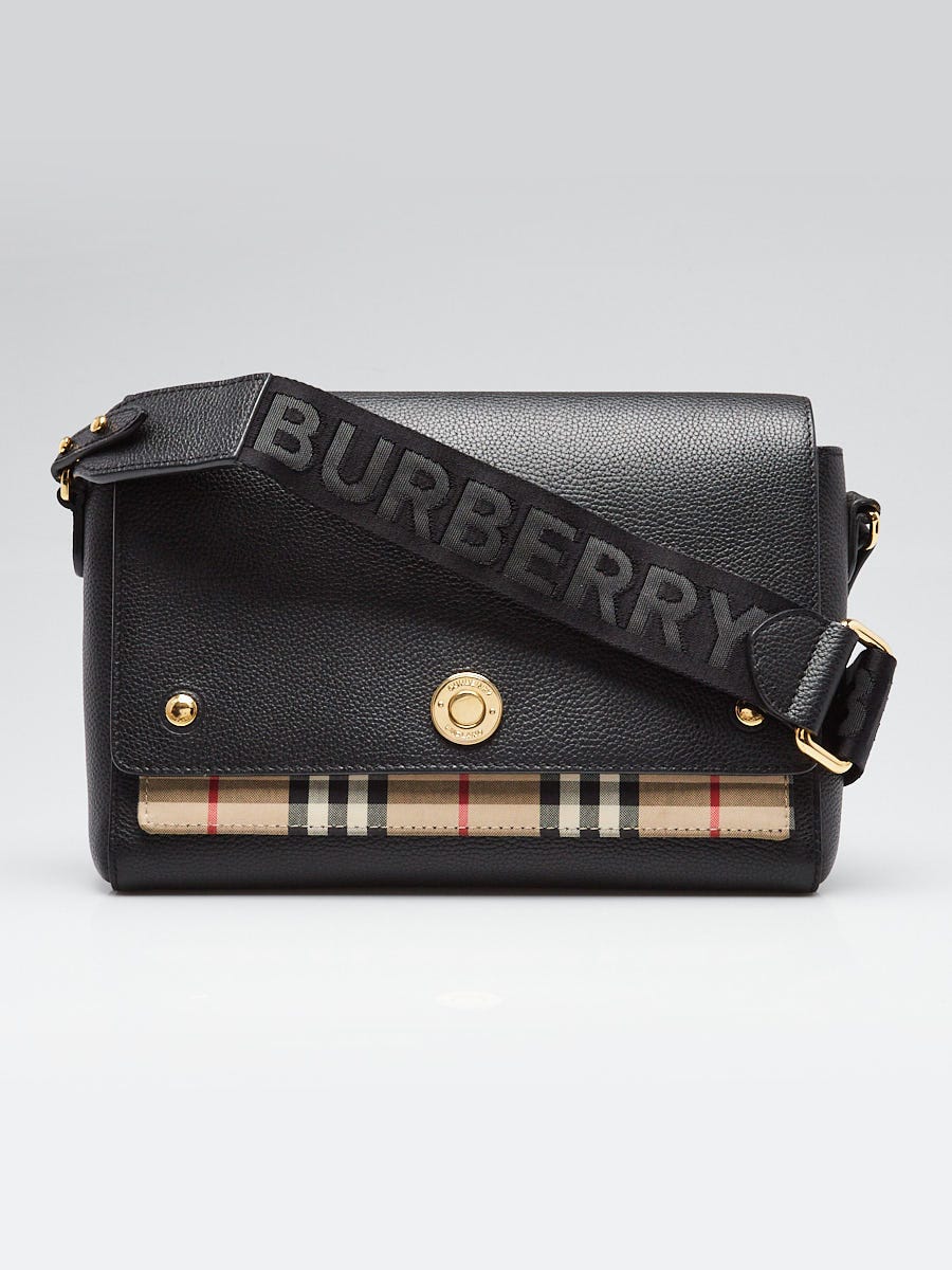 Burberry Black Pebbled Leather and Vintage Check Note Crossbody