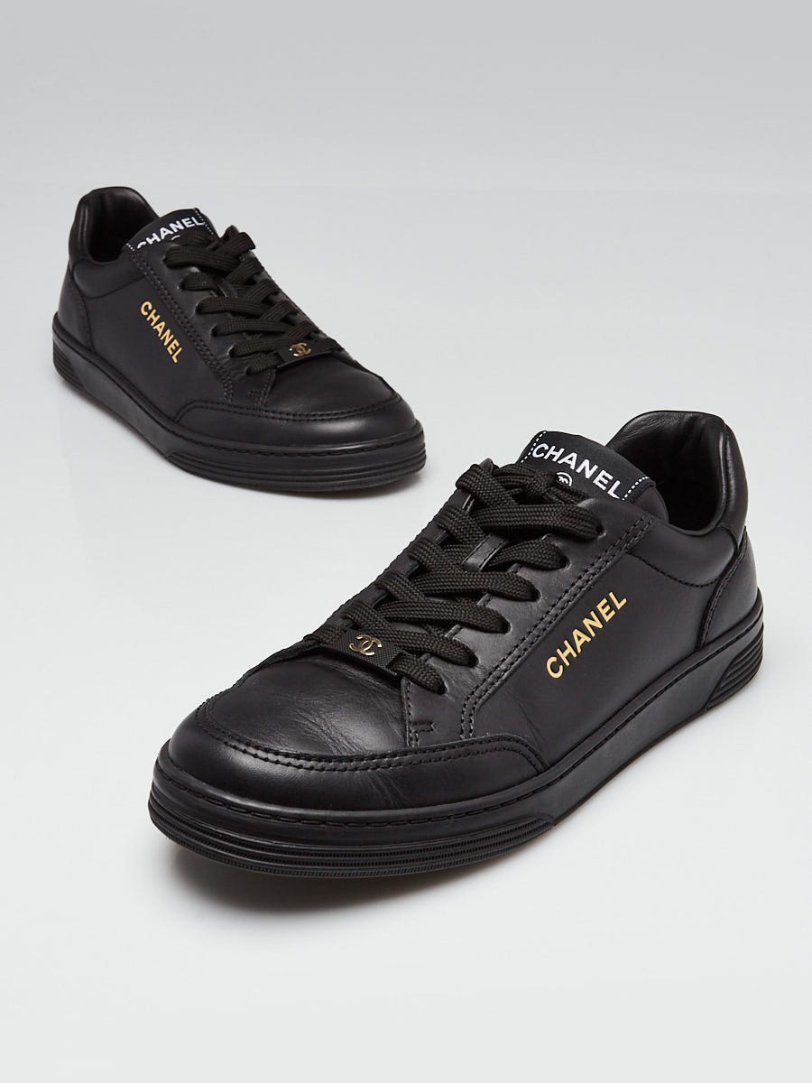 Chanel Black Leather Low Top Sneakers Size 6.5/37 | Yoogi's Closet