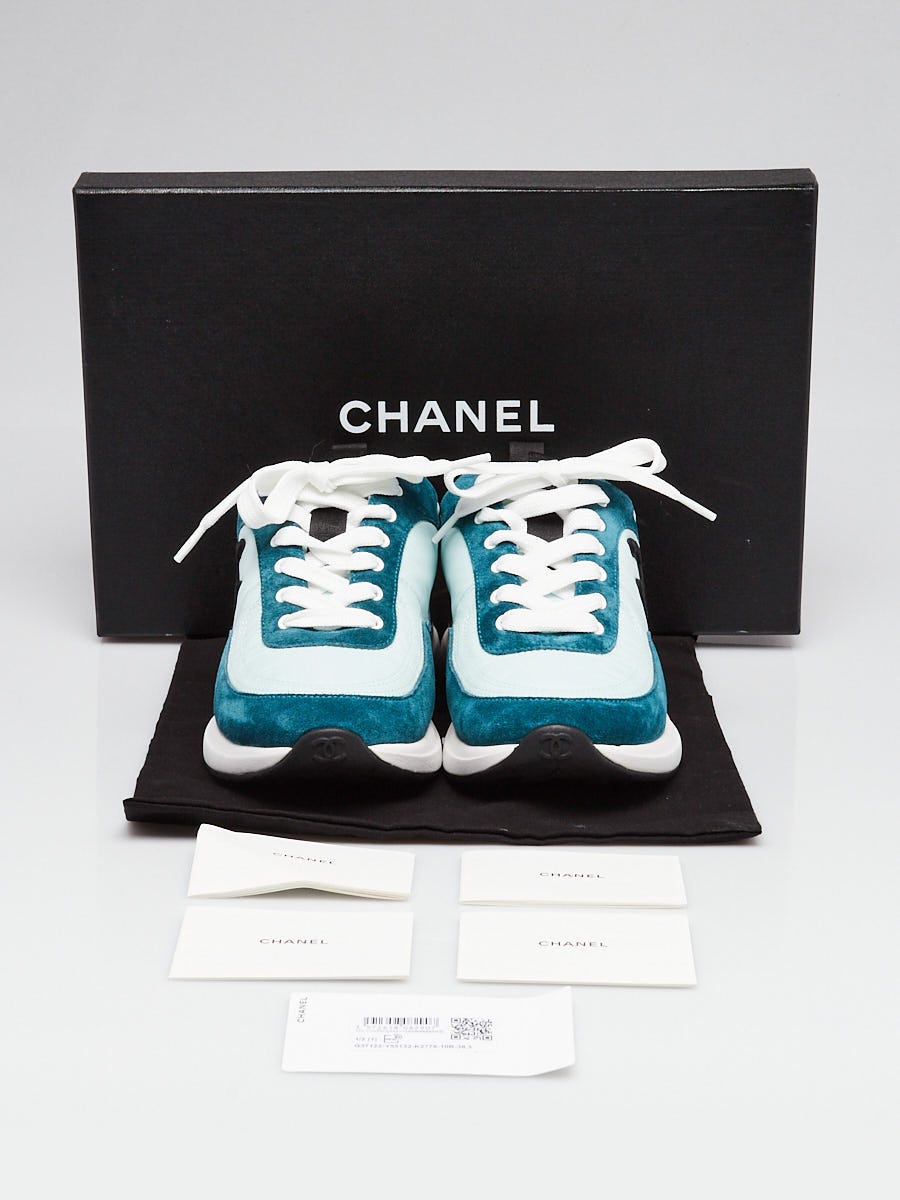 Chanel Light Green Suede/Nylon CC Sneakers Size 8/38.5 | Yoogi's