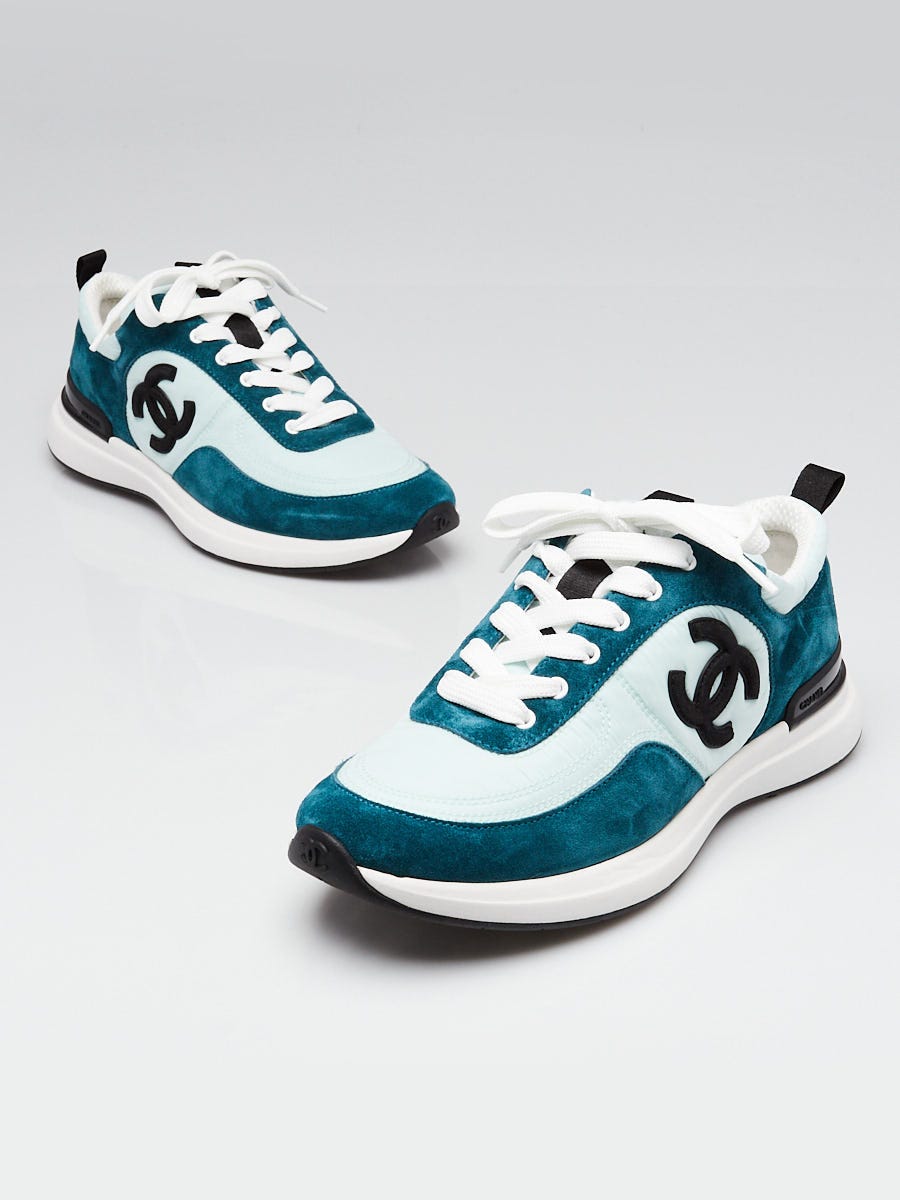 Chanel Light Green Suede/Nylon CC Sneakers Size 8/38.5 | Yoogi's