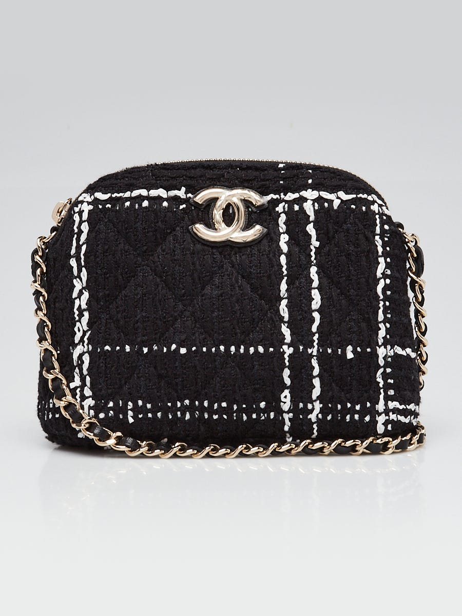 Chanel Black/White Sitched Tweed Mini VIP Crossbody Bag | Yoogi's