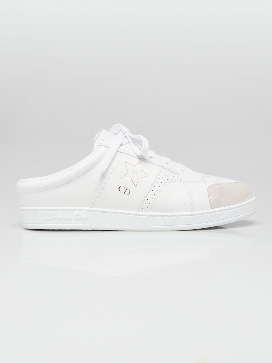 Christian Dior White Perforated Leather Ors Mule Sneaker Size 5.5