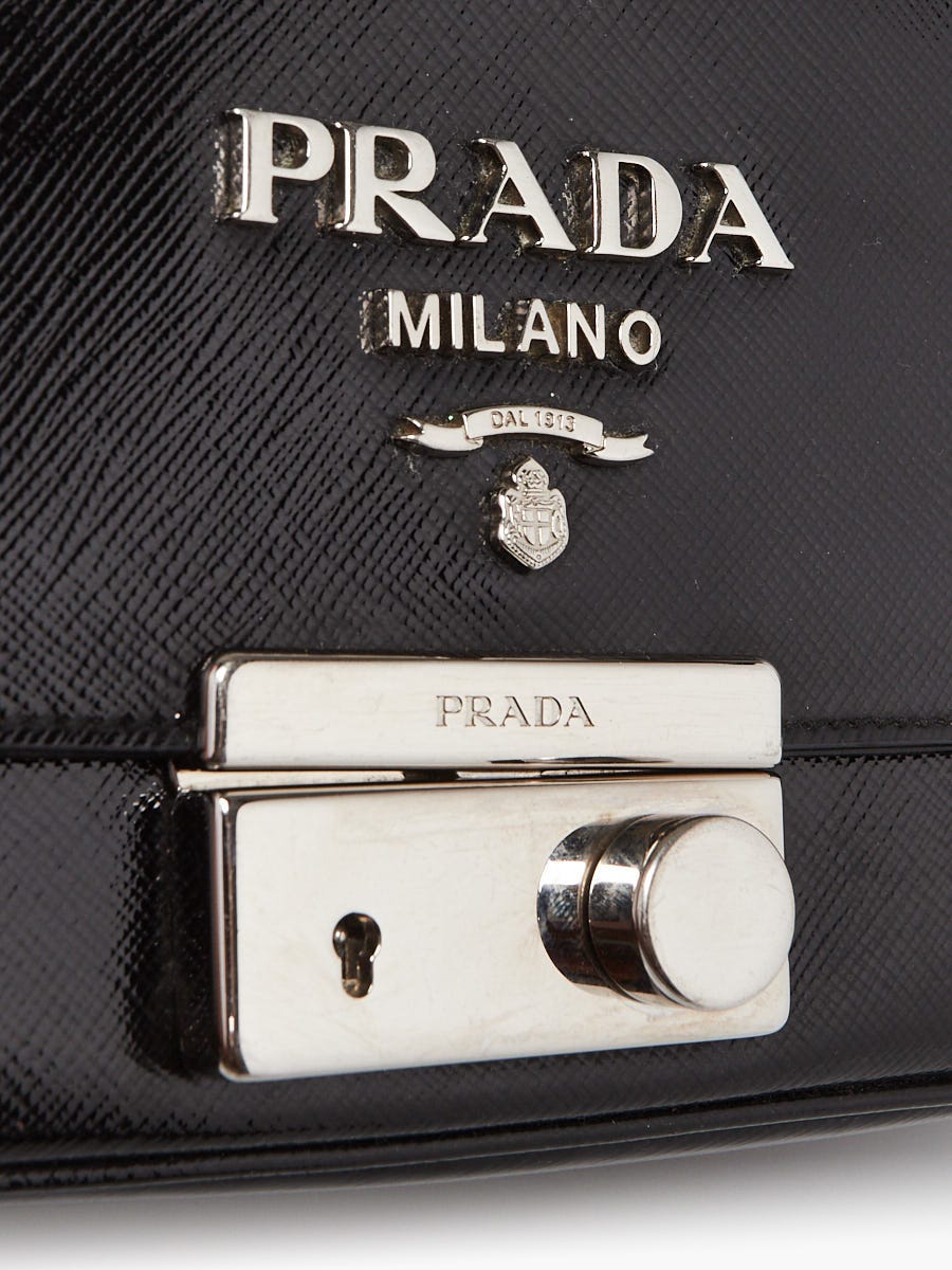 Prada Black Vernice Saffiano Lux Small Sound Crossbody Bag