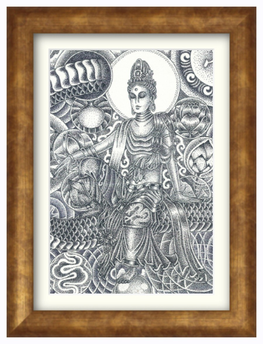 波動天描画 騎龍観音菩薩 ポストカード | Love Universe