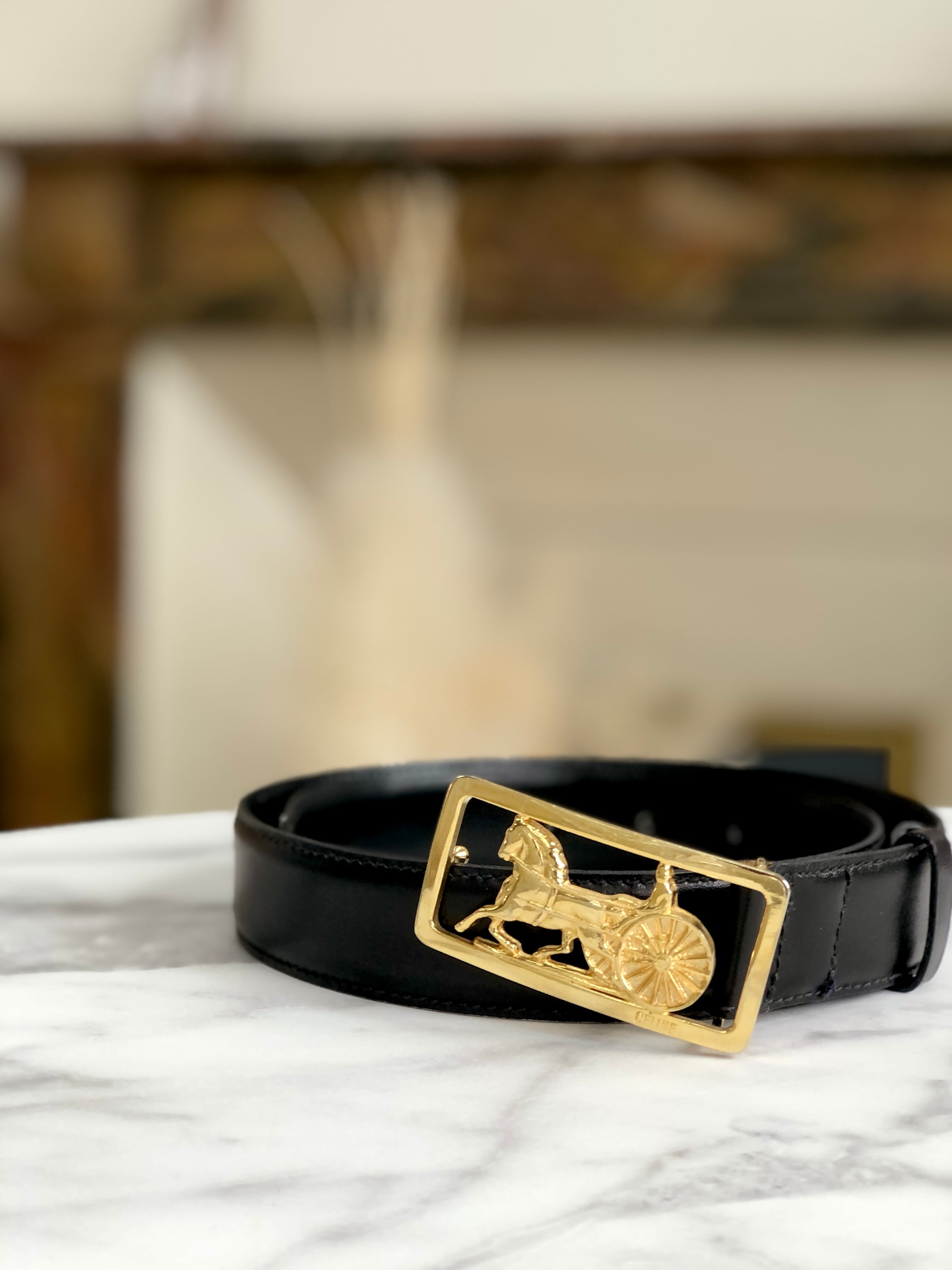 CELINE セリーヌ 馬車 ホースキャリッジ レザー ベルト ブラック