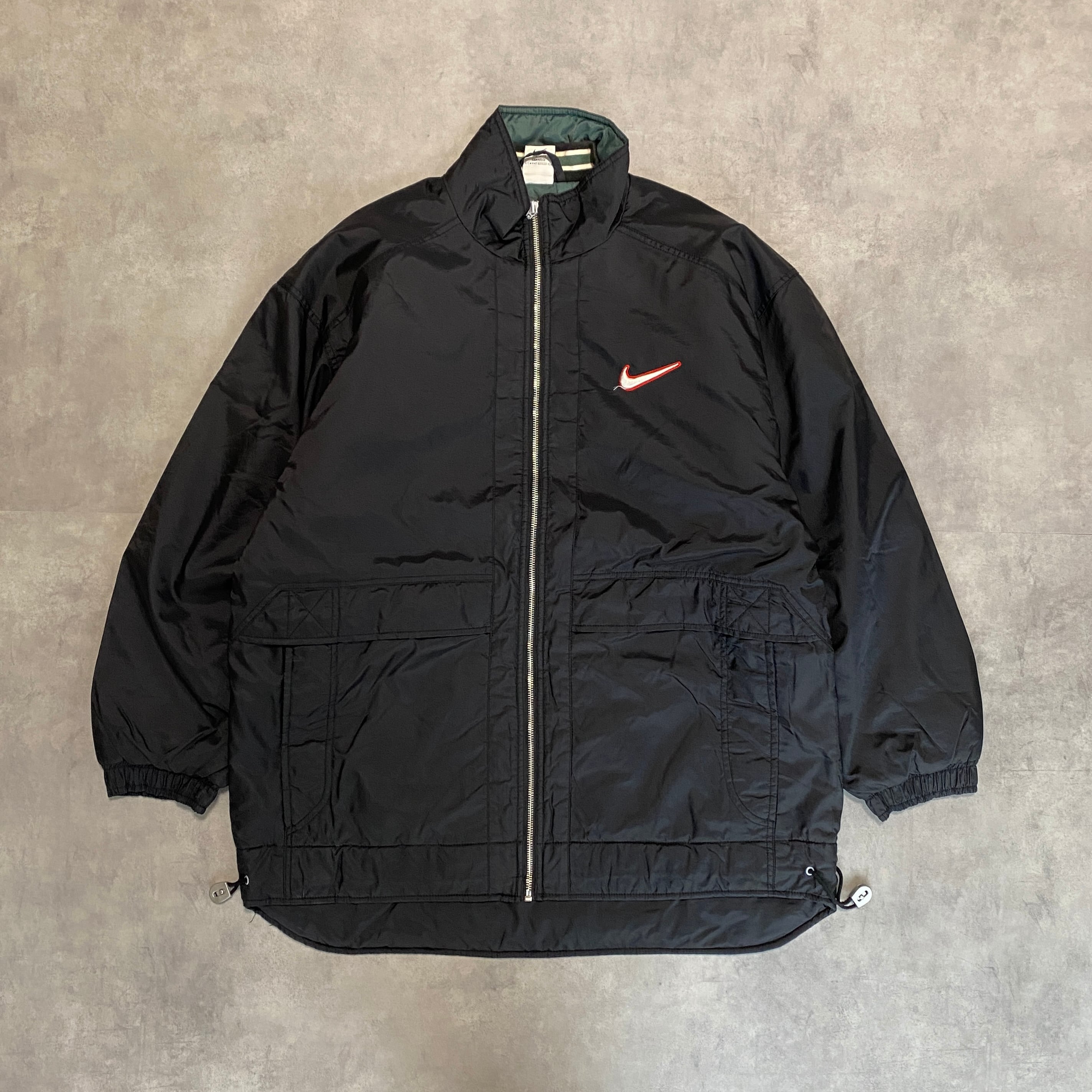 NIKE ナイキ ナイロンジャケット 中綿 スウッシュ 刺繍 90s M 黒 白