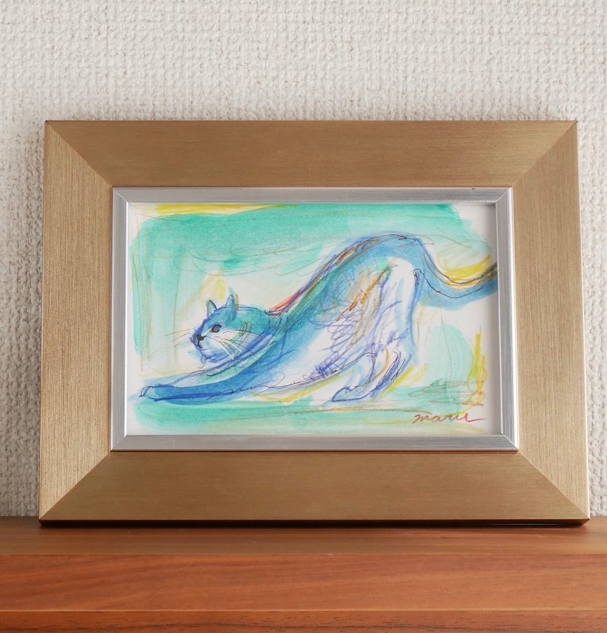 送料無料 「猫の絵no.88」 原画 フレーム付き アクリル画（アート作品