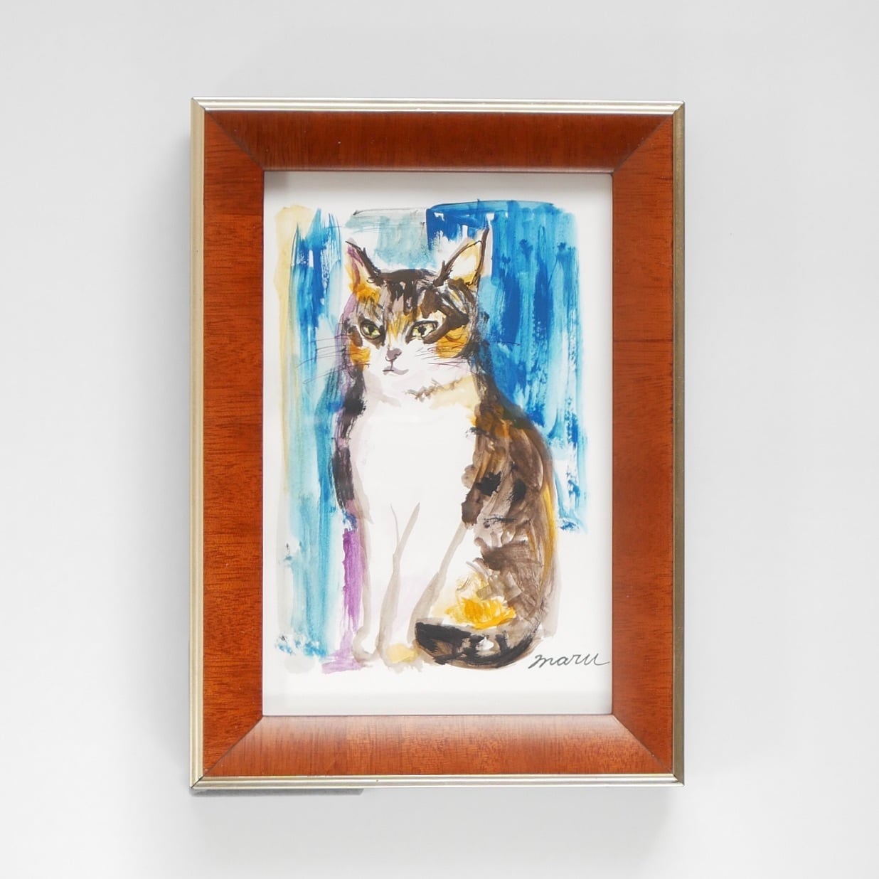 送料無料 「猫の絵no.96」 原画 フレーム付き 色鉛筆画（アート作品