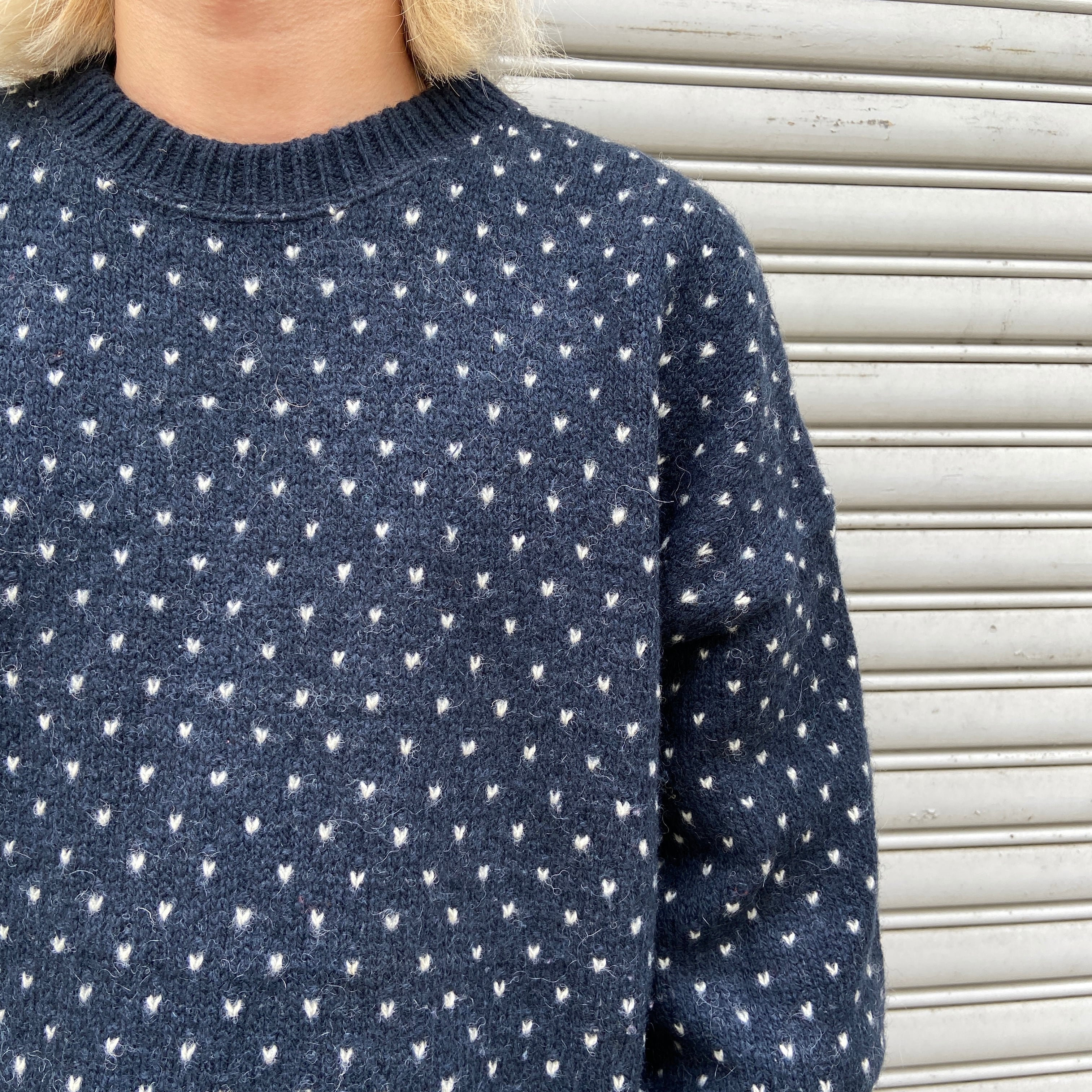 90s USA製 ウールリッチ バーズアイ柄セーター ニット ネイビー L