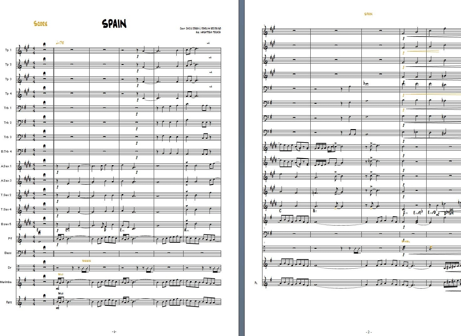 SPAIN BigBand ver. 楽譜 スコア＆パート譜 | MADRUGADA