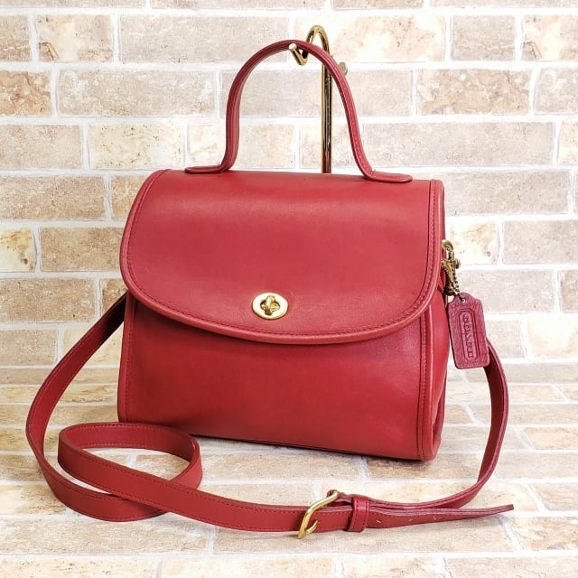 オールドコーチ ☆USA製 ターンロック 2WAY ショルダーバッグ レッド