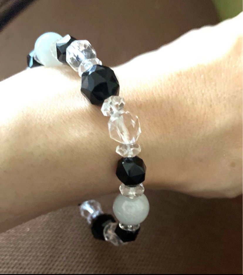 魔除け モリオン× 成功の石 翡翠 ×水晶のコラボ ブレスレット | Peach