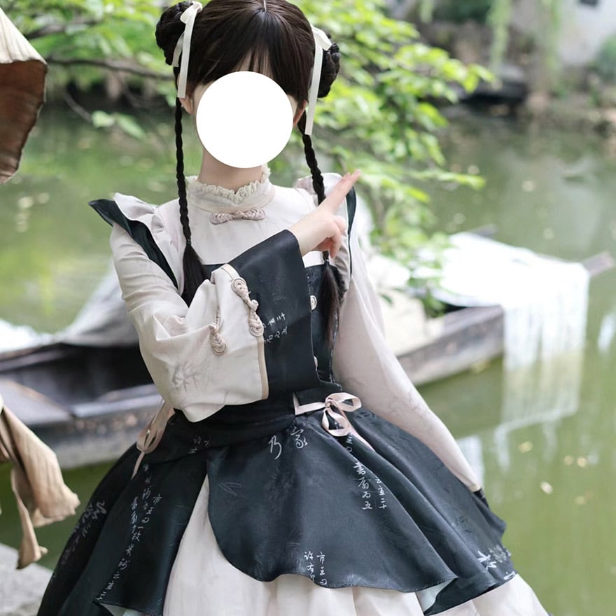 ワンピース ノースリーブ フリル ボリューム スタンドネック 中華