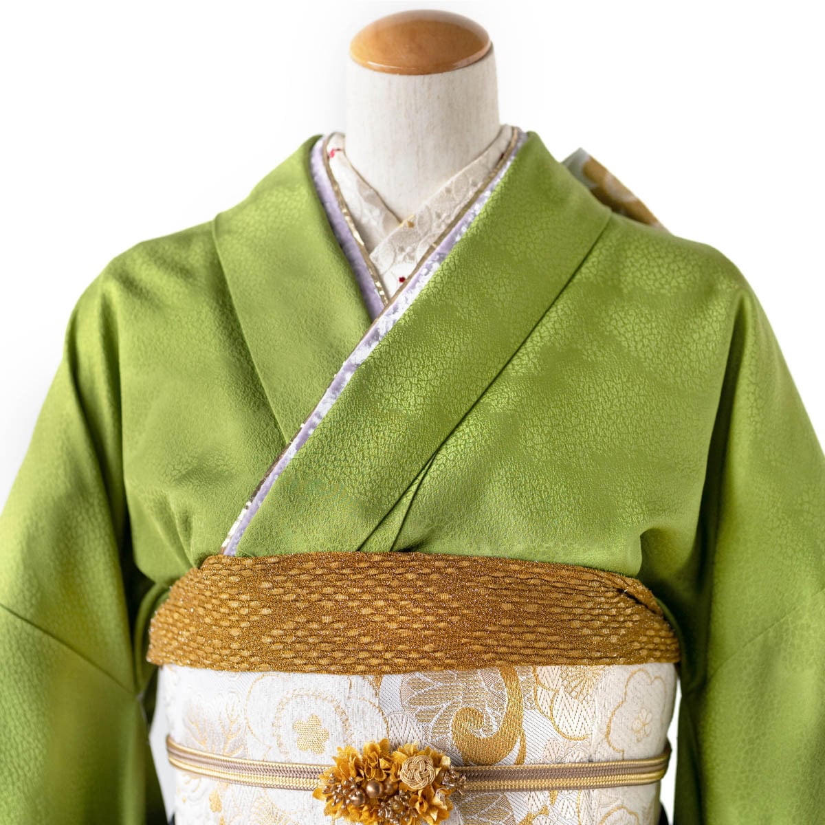 ☆2027年1月成人式レンタル☆ 振袖 着物レンタル 色無地・黄緑・唐草色