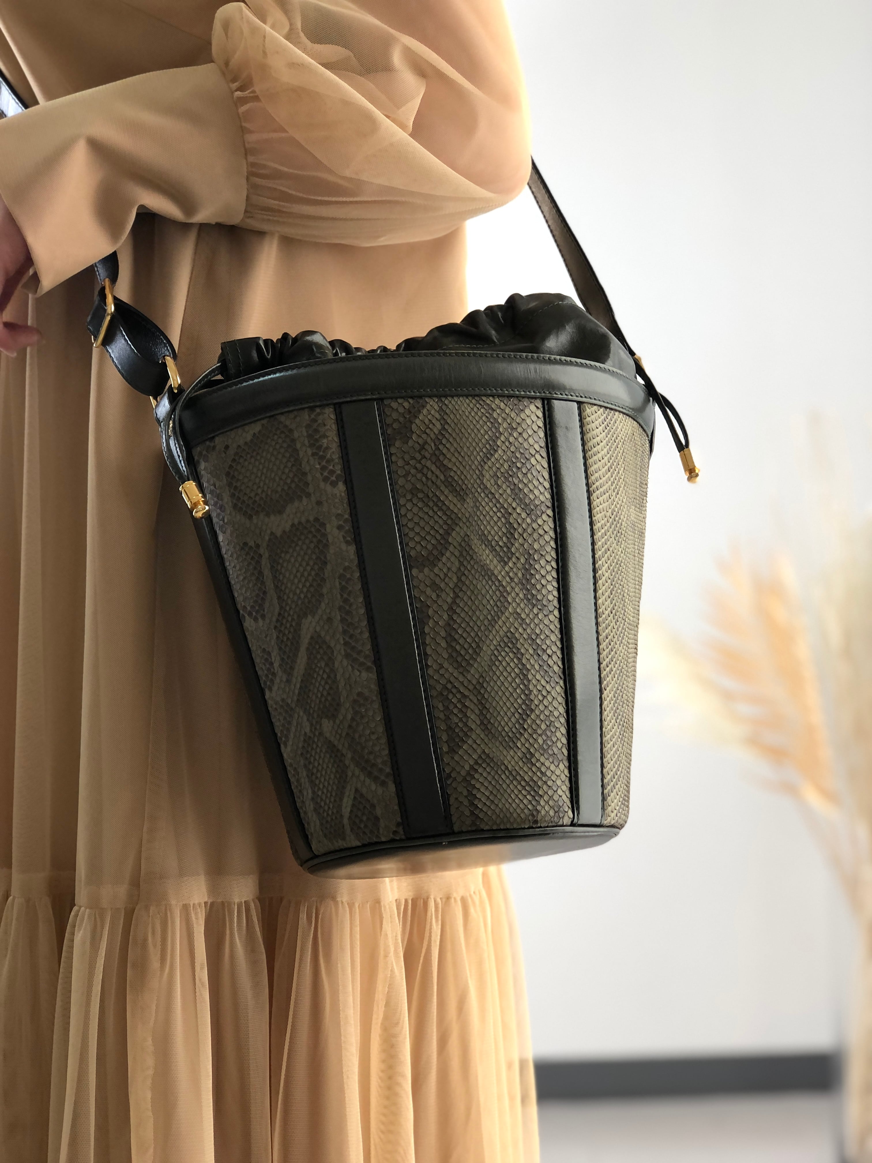 CELINE セリーヌ パイソン ショルダーバッグ ブラウン レザー バケツ