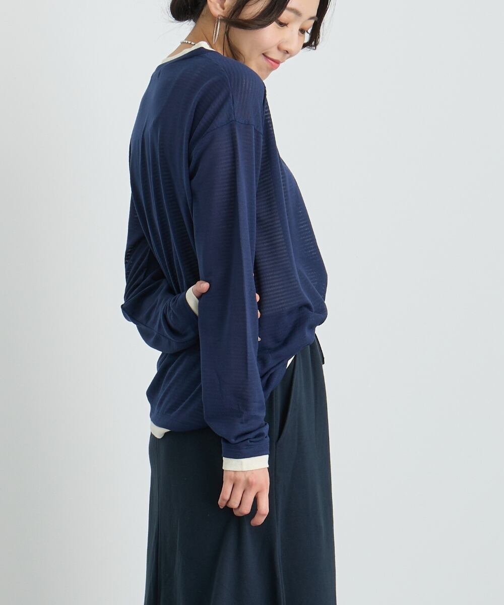 No.24011 フェイクレイヤードロングTシャツ Navy | エルキカク