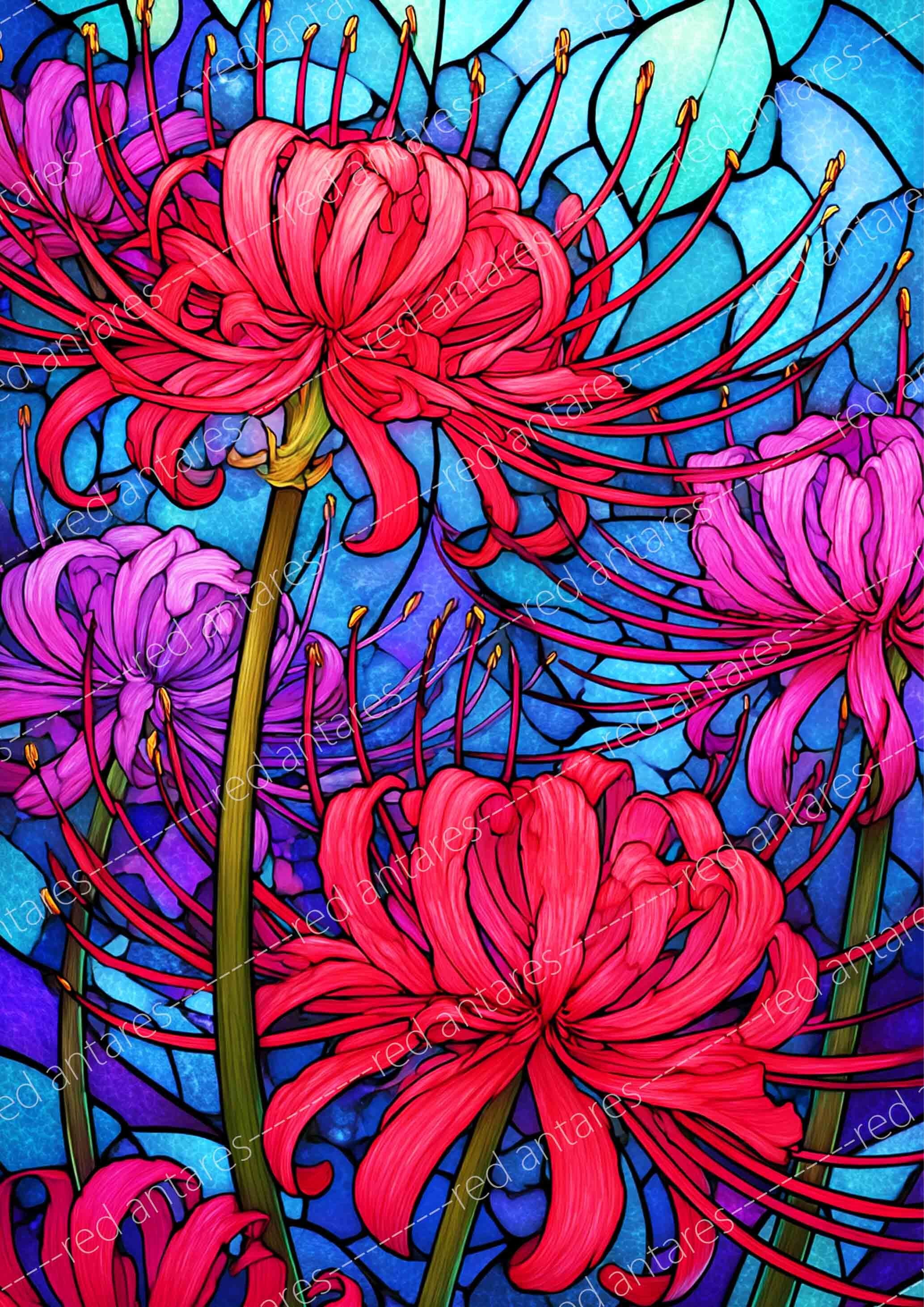 ダイヤモンドアート A3 ステンドグラス調 彼岸花 (通常/フルAB/フルCR